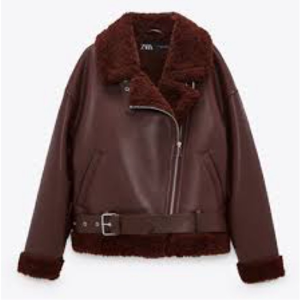 Zara Faux Fur Leather Moto Biker Jacket M